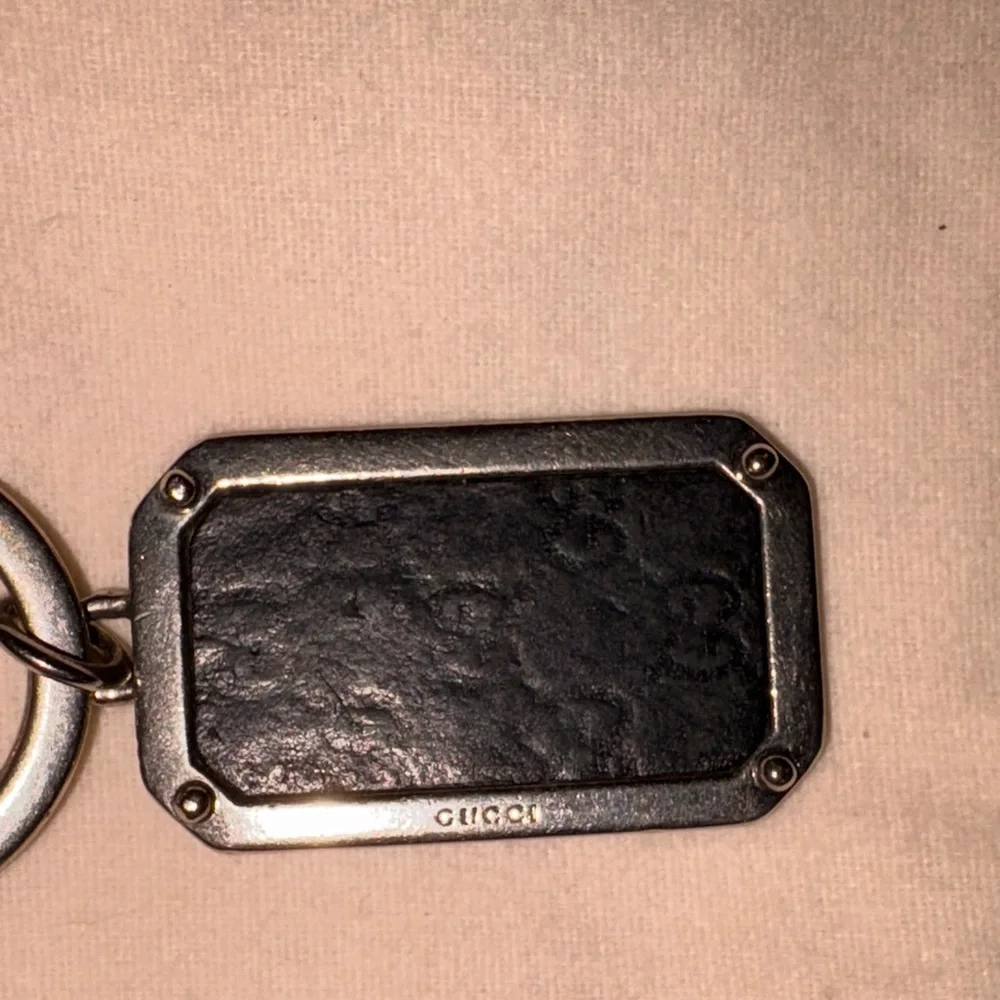 Black leather gg embossed guccissima Silver Keychain mens or womens as is
